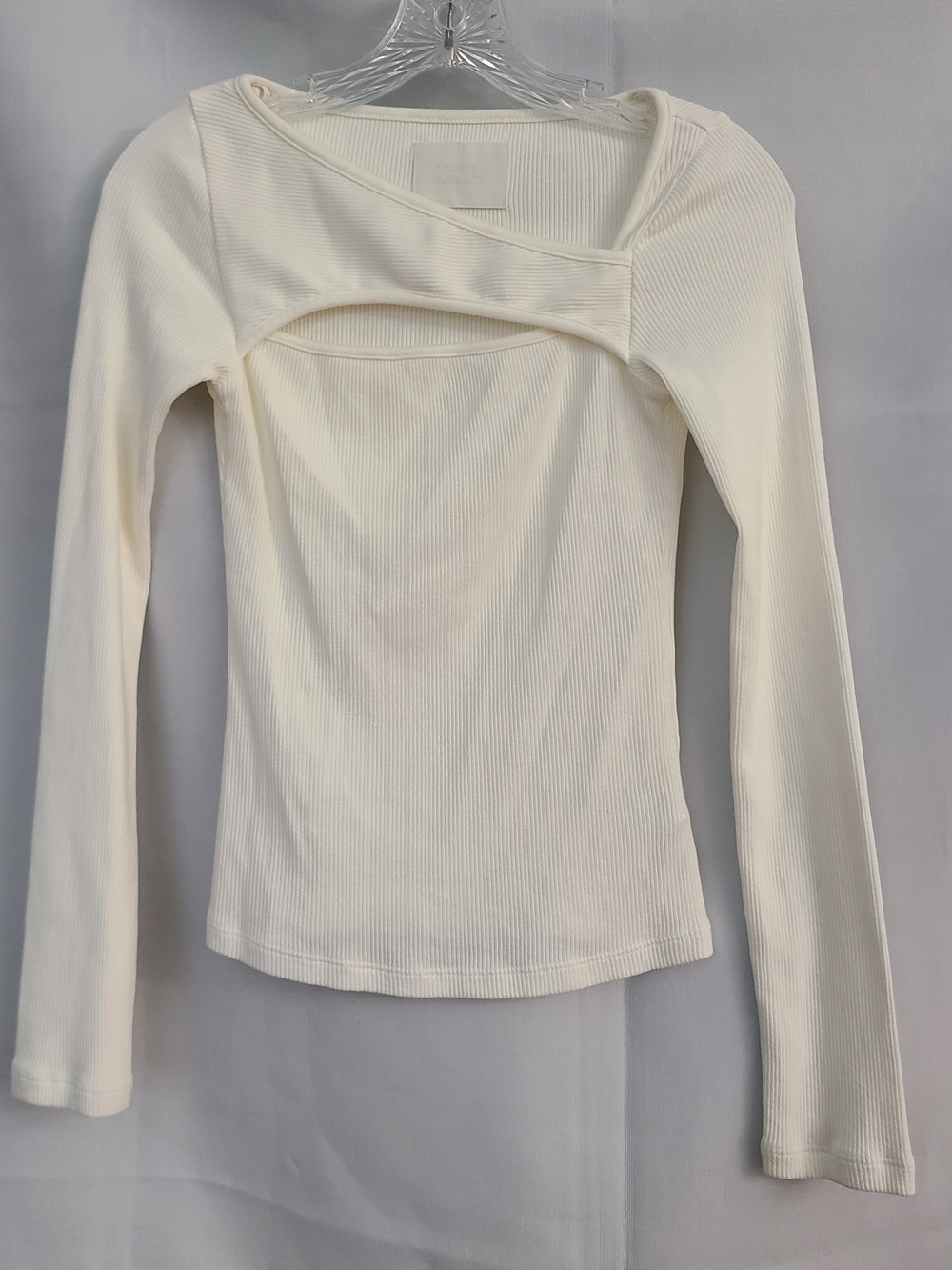 Citizens Of Humanity XS Cream Ribbed Asymmetrical Neck Line Neutral Stretchy Top